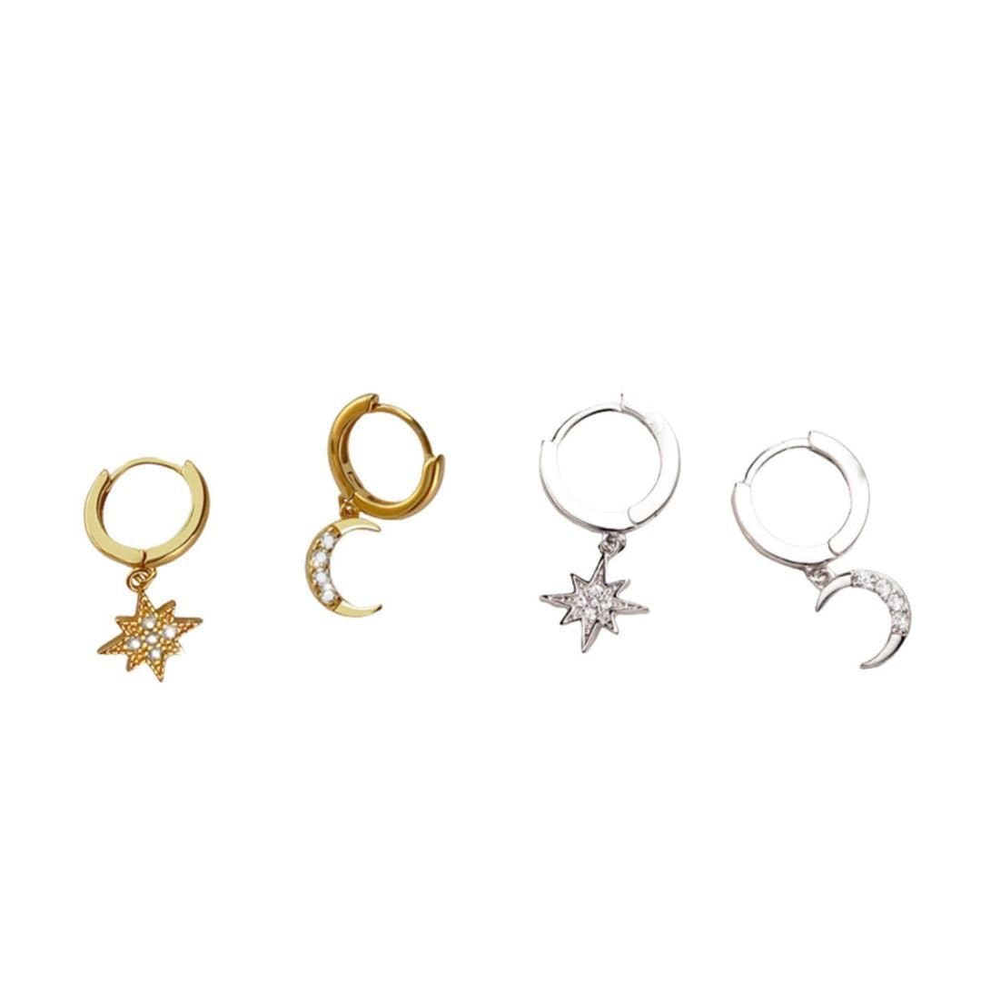 Lovii Lovii Women's Moon & Star Stainless Steel Hoop Earrings - Gold & Silver