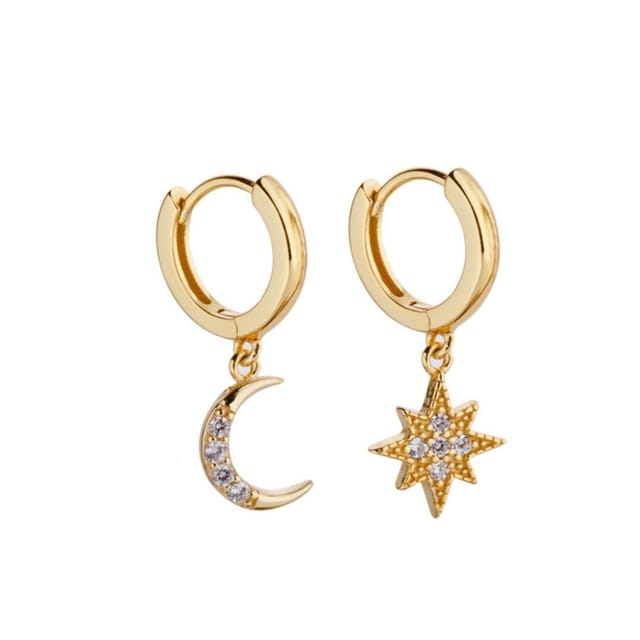 Lovii Lovii Women's Moon & Star Stainless Steel Hoop Earrings - Gold & Silver - 2