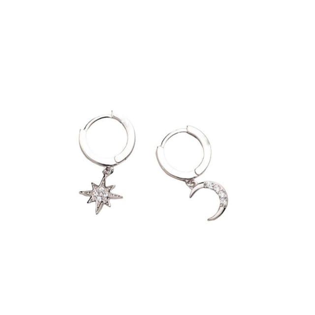 Lovii Lovii Women's Moon & Star Stainless Steel Hoop Earrings - Gold & Silver - 3