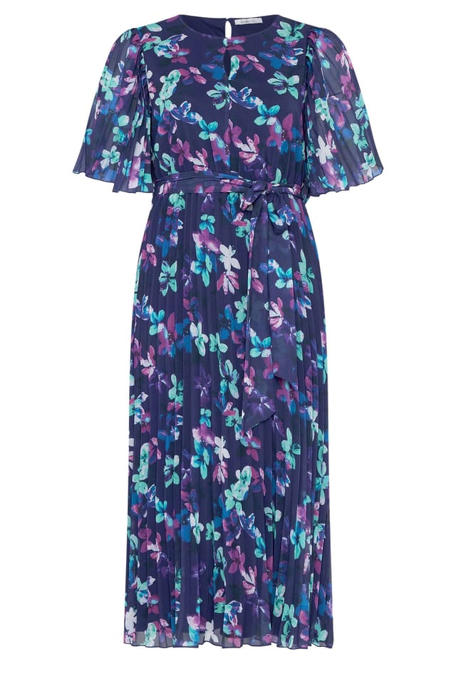 Yours Yours Women's Floral Pleated Maxi Dress in Dark Blue - 2