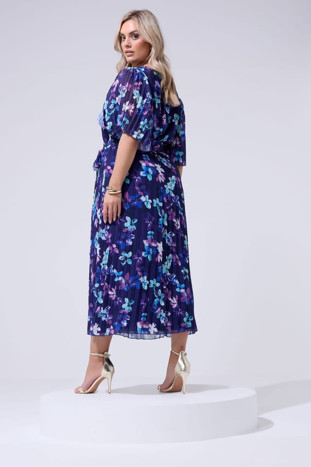 Yours Yours Women's Floral Pleated Maxi Dress in Dark Blue - 3