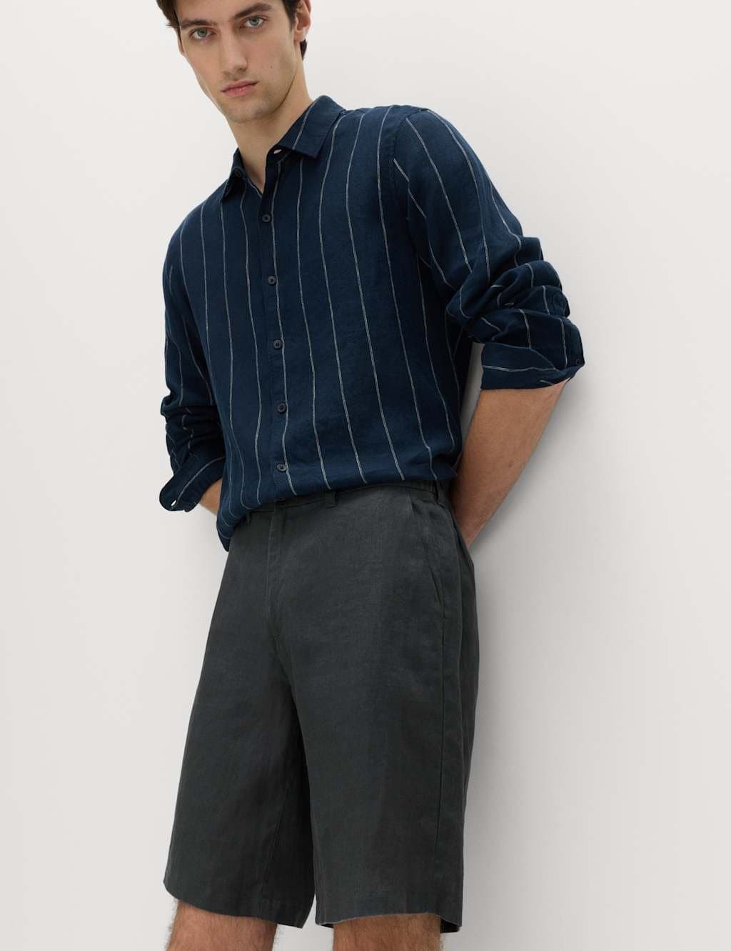 Marks & Spencer M&S Loose Fit Pure Linen Chino Shorts Dark Pewter