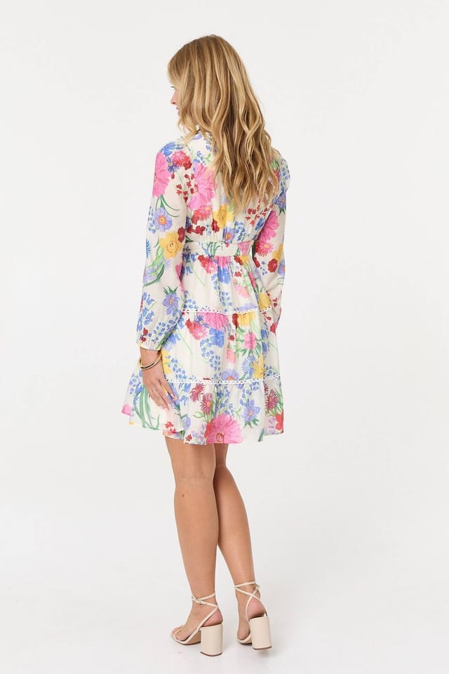 Izabel London Izabel London Women's Floral Long Sleeve Tiered Short Dress in Pink - 3