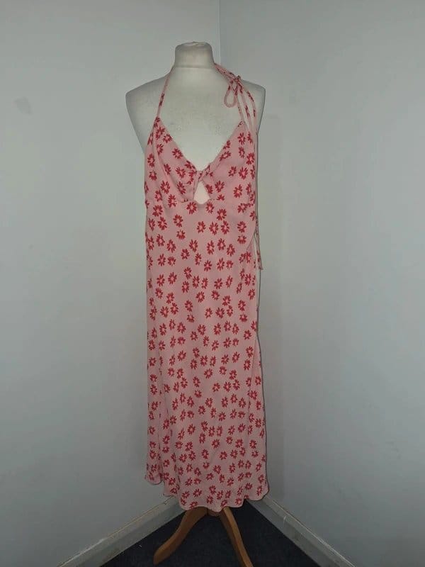 Bershka Pink Floral Halterneck Midi Dress