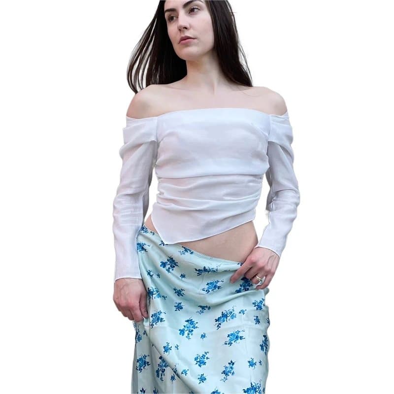 Topshop TopShop by Nordstrom Ethereal Draped Off Shoulder Long Sleeve Handkerchief Crop Top 6