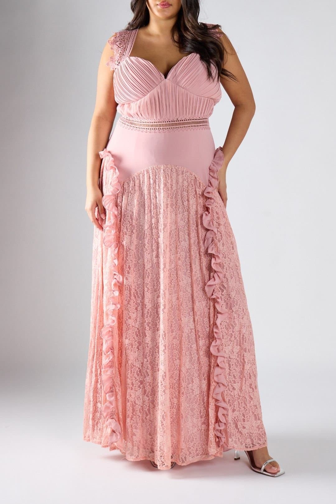 Shnoo Shnoo Women's Pleated & Lace Maxi Dress in Pink