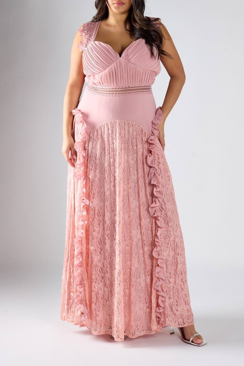 Shnoo Shnoo Women's Pleated & Lace Maxi Dress in Pink - 2