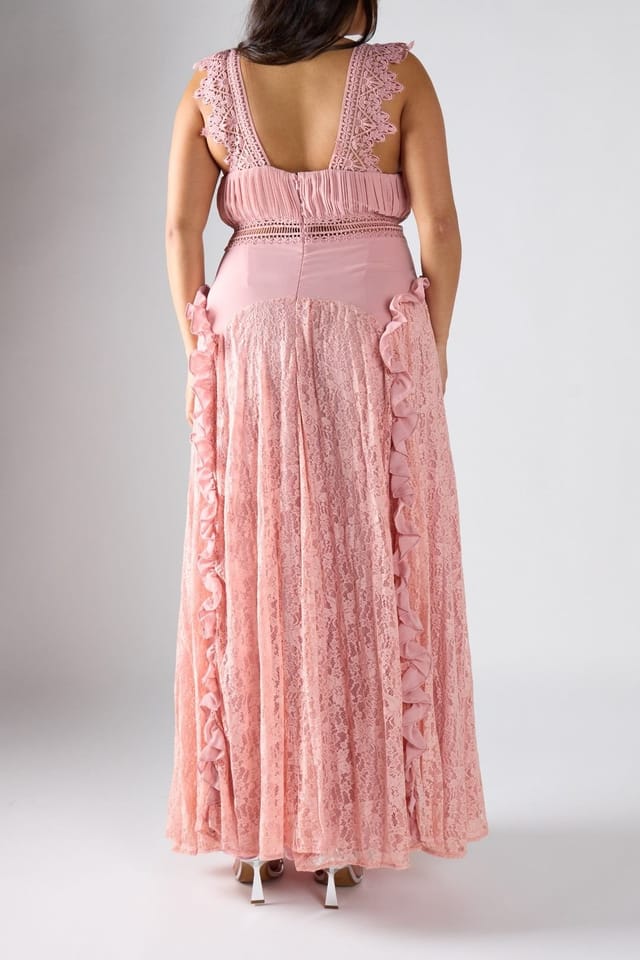 Shnoo Shnoo Women's Pleated & Lace Maxi Dress in Pink - 2