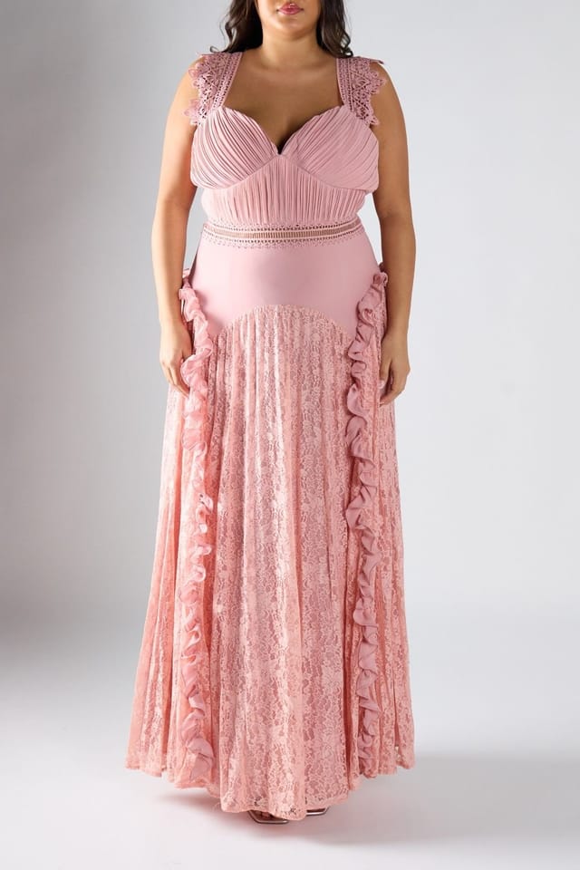 Shnoo Shnoo Women's Pleated & Lace Maxi Dress in Pink - 3