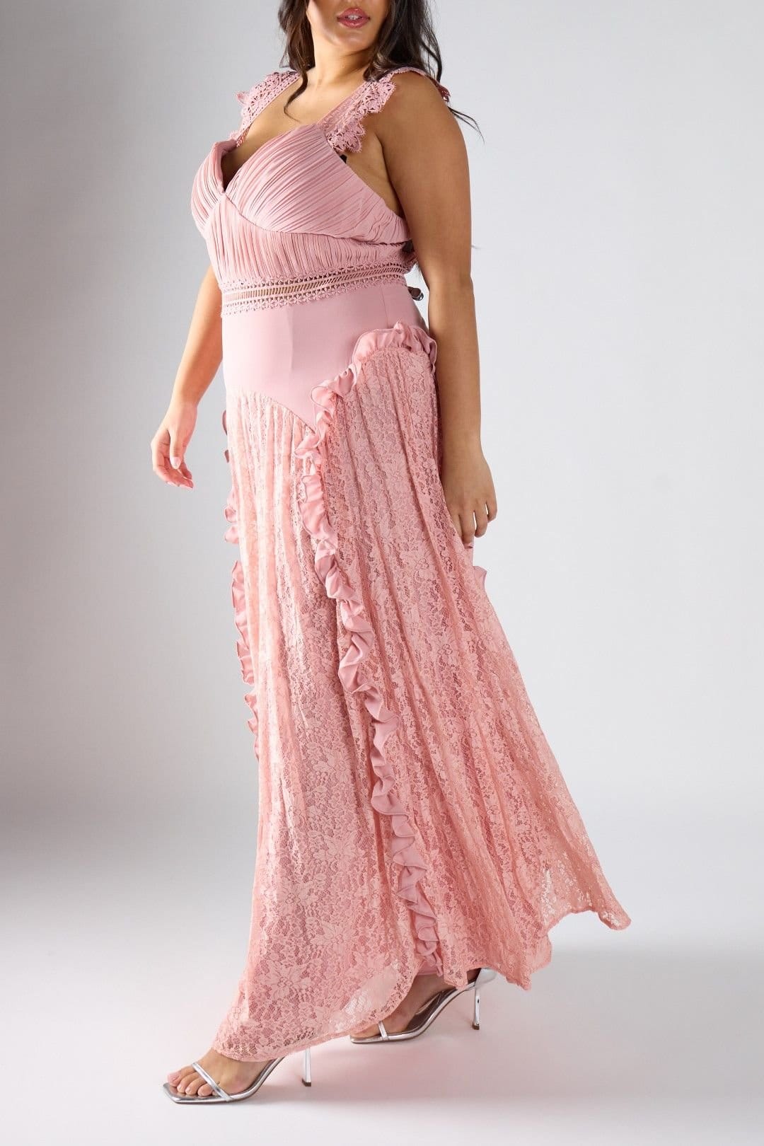 Shnoo Shnoo Women's Pleated & Lace Maxi Dress in Pink - 4
