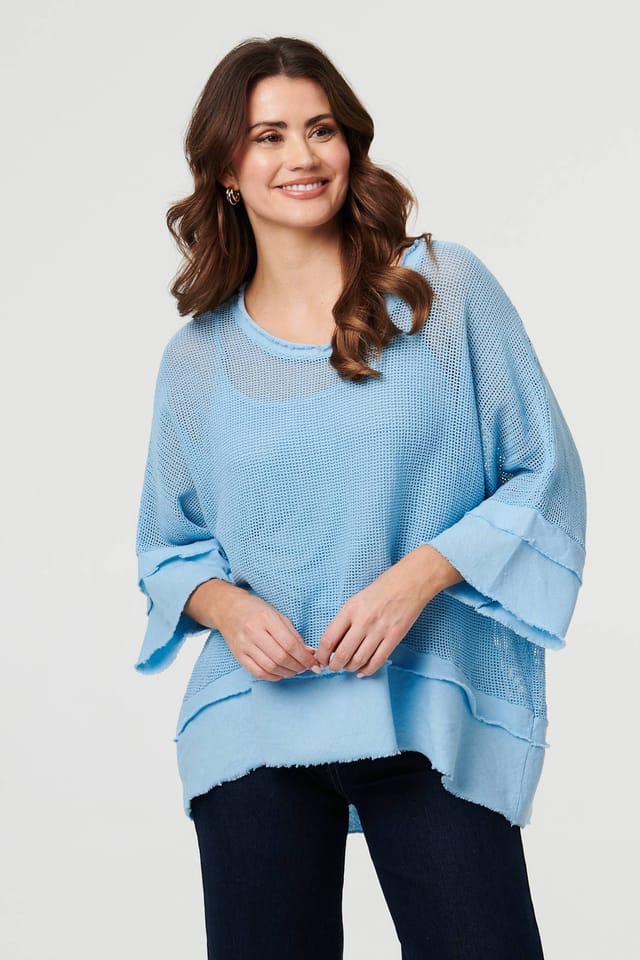 Izabel London Izabel London Women's Semi Sheer Mesh Relaxed Layered Top in Blue - 2