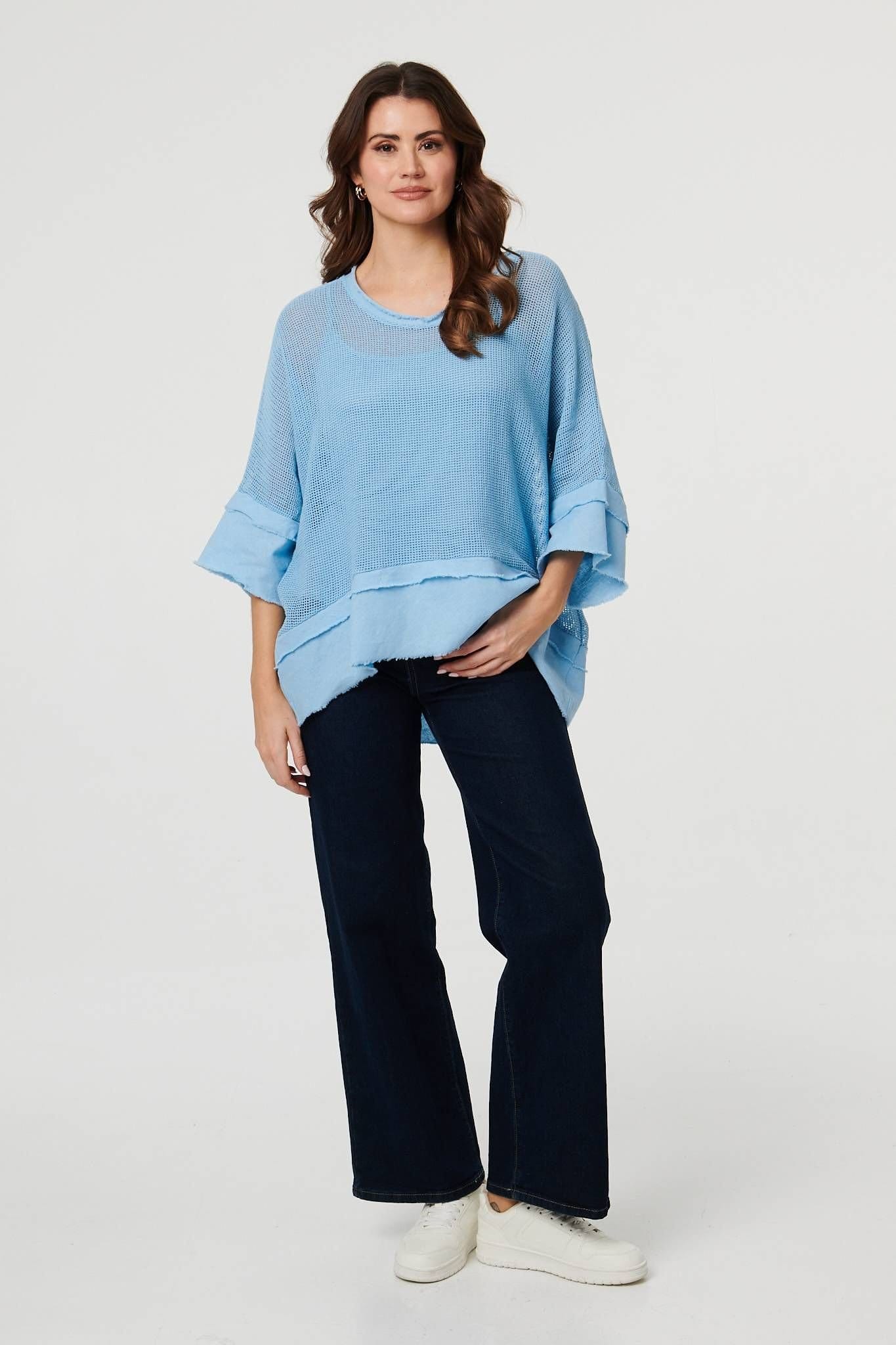 Izabel London Izabel London Women's Semi Sheer Mesh Relaxed Layered Top in Blue - 4