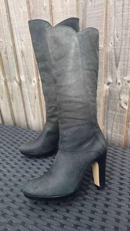 Topshop Topshop Dark Grey Black Leather Slim Calf Block Heel  Modern Minimalist UK 5.5
