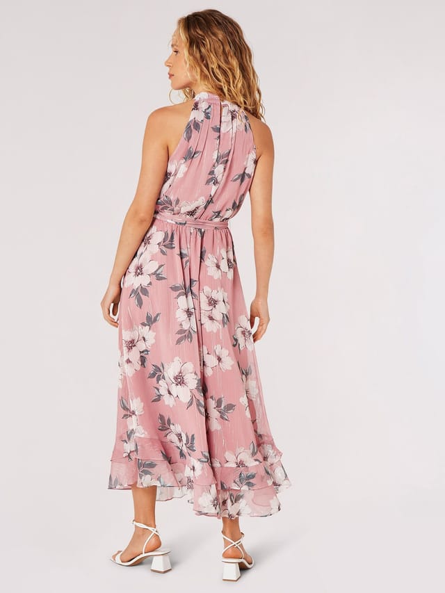 Apricot Apricot Women's Painterly Floral Shimmer Midi Dress in Pink - 3
