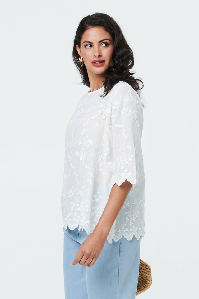 Izabel London Izabel London Women's Floral Textured 3/4 Sleeve Blouse in White - 2