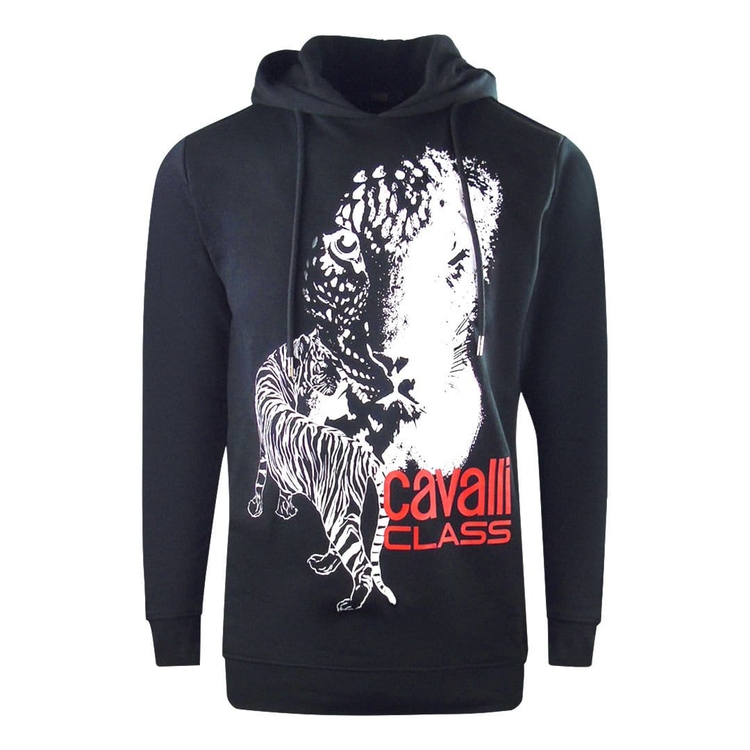 Cavalli Class Cavalli Class Men's Large Tiger Logo Navy Blue Hoodie - 1