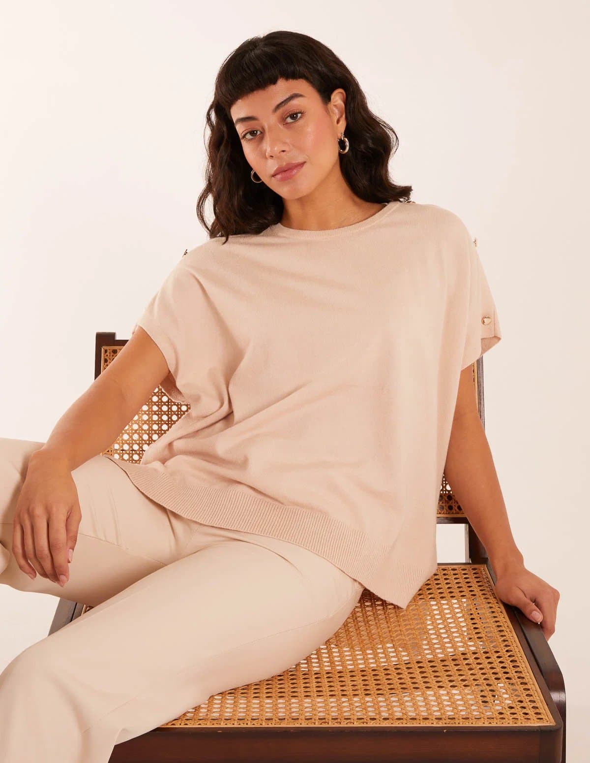 Blue Vanilla Oversized Button Shoulder Top