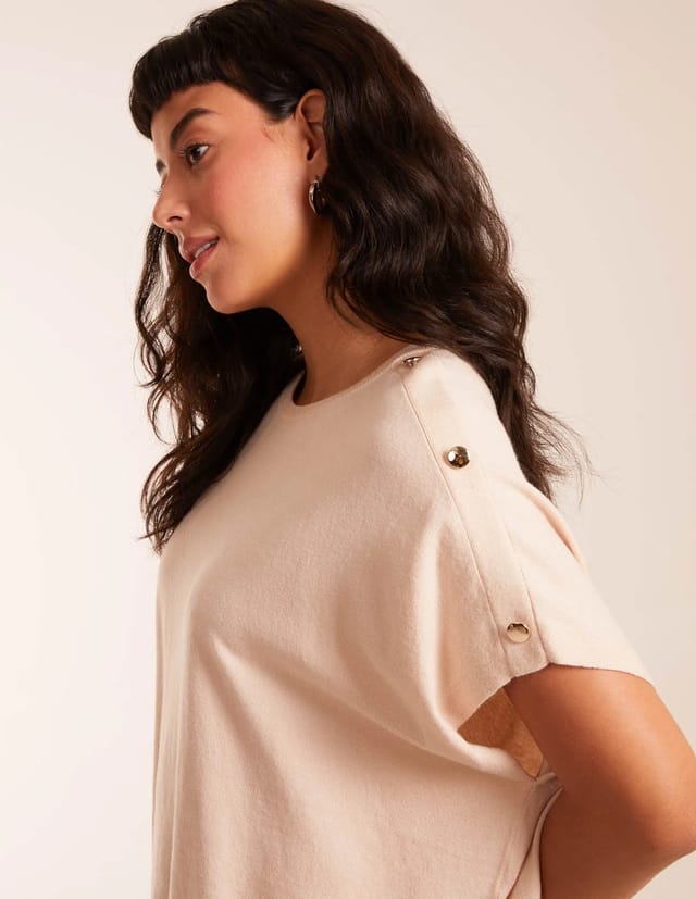 Blue Vanilla Oversized Button Shoulder Top - 2