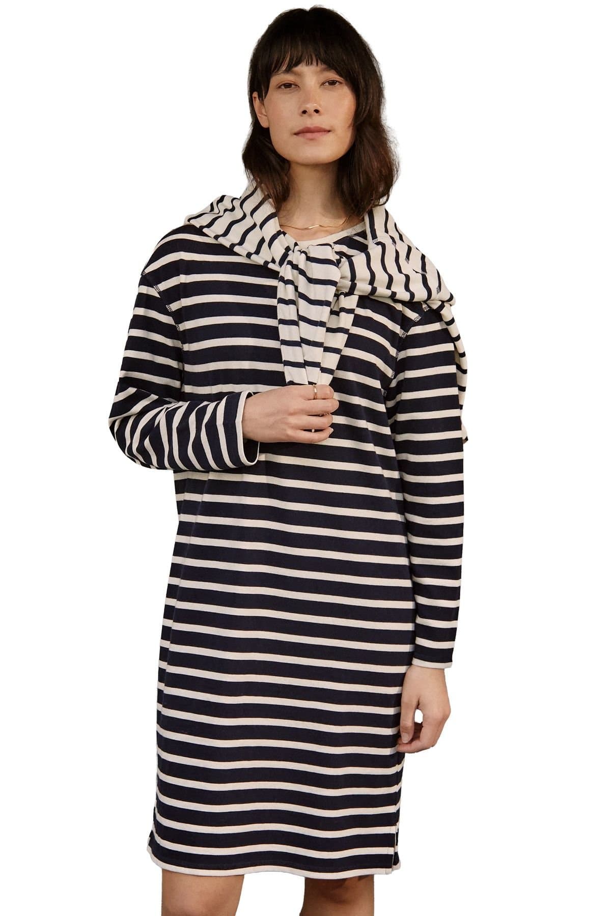 Celtic & Co Celtic & Co Women's Striped Knee Length Jersey Dress in Navy