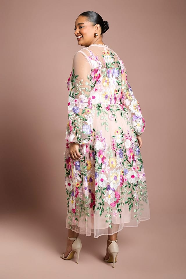 Coast Coast Women's Plus Muse Long Sleeve Embroidered Maxi Dress in Peach - 3