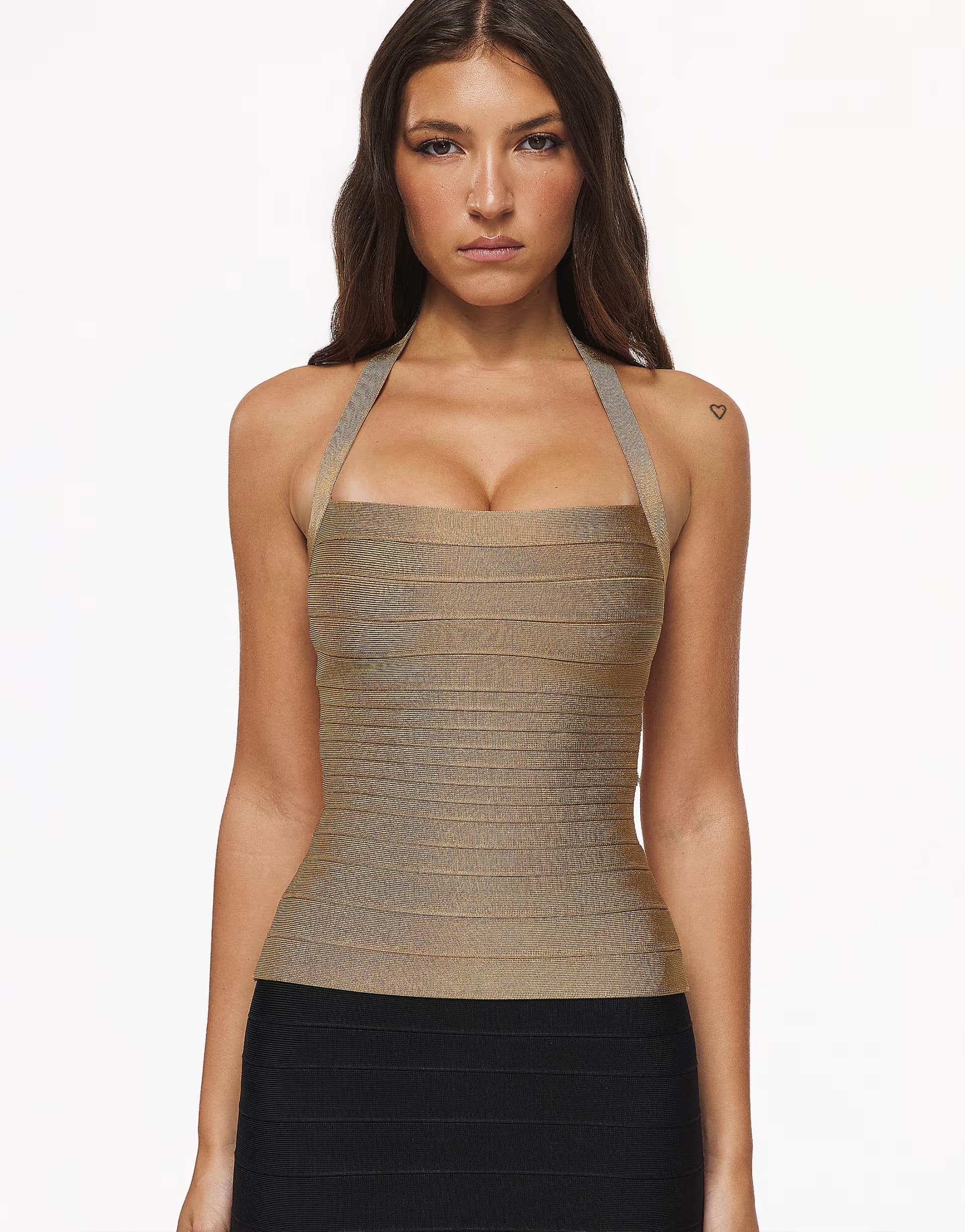 ASOS House of CB The silhouette gold shimmer halter neck bandage top in gold