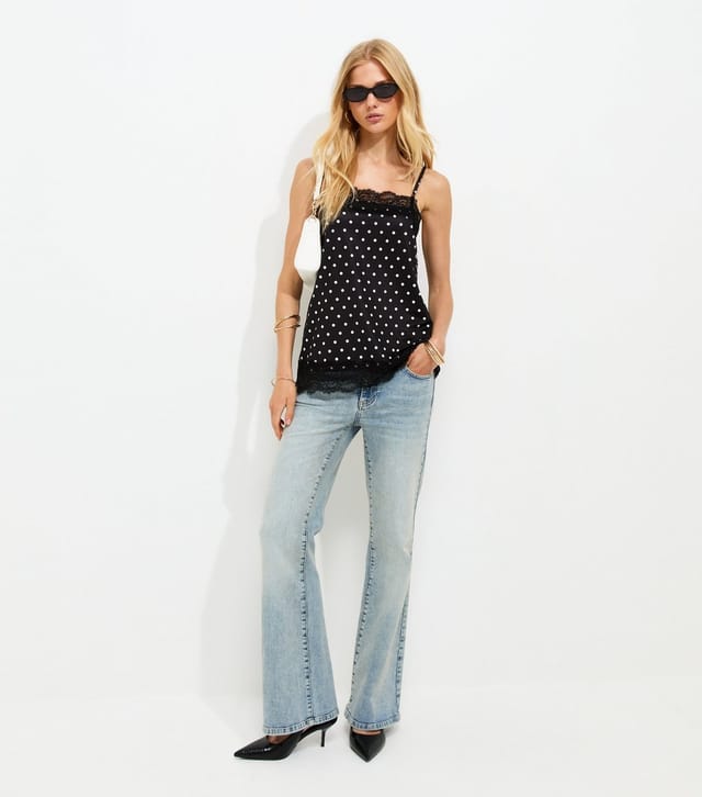 New Look Women's Black Polka Dot Lace Trim Cami Top New Look - 3