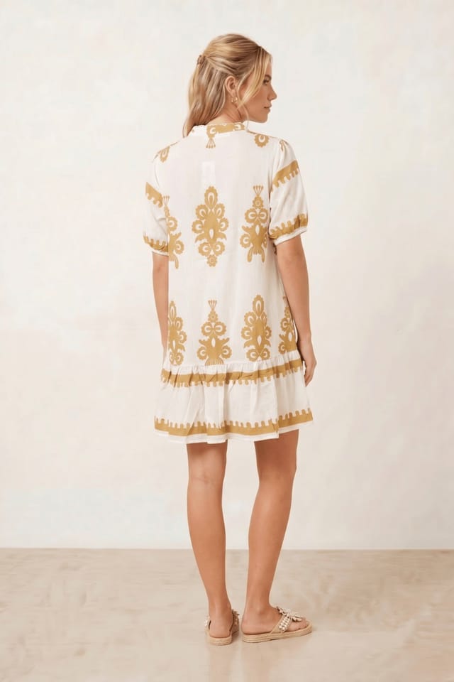 Style Cheat Style Cheat Women's Beige & White Placement Print Mini Dress - 3