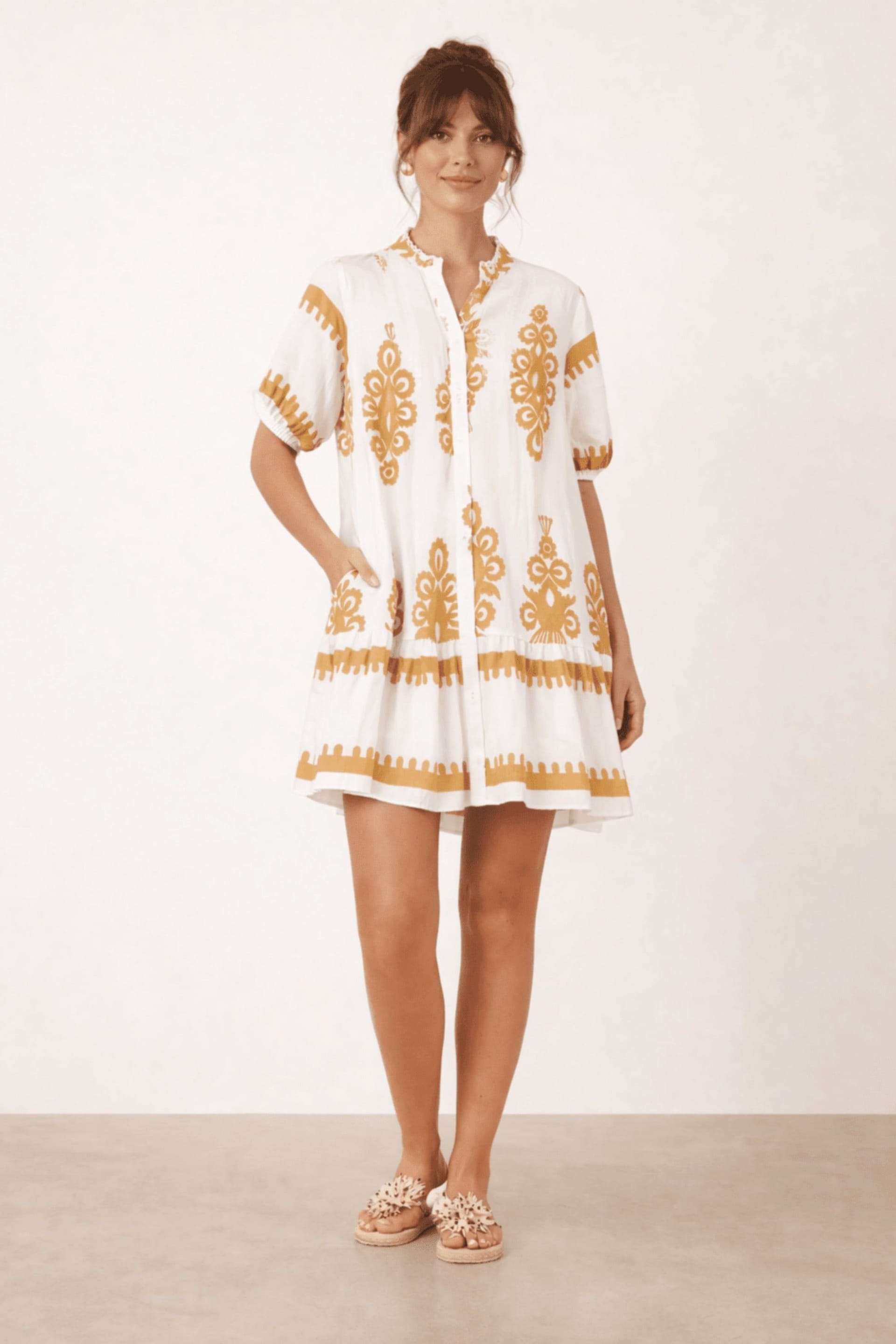 Style Cheat Style Cheat Women's Beige & White Placement Print Mini Dress - 4