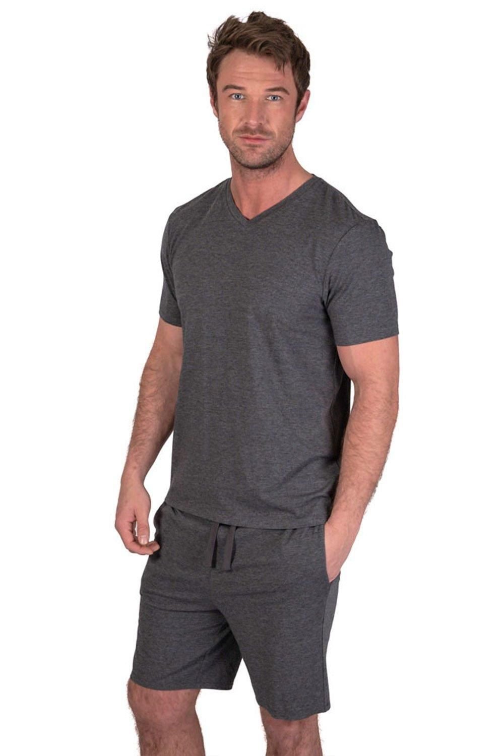 Light & Shade Light & Shade Men's V Neck Tee & Short Pyjama Set in Charcoal - 1