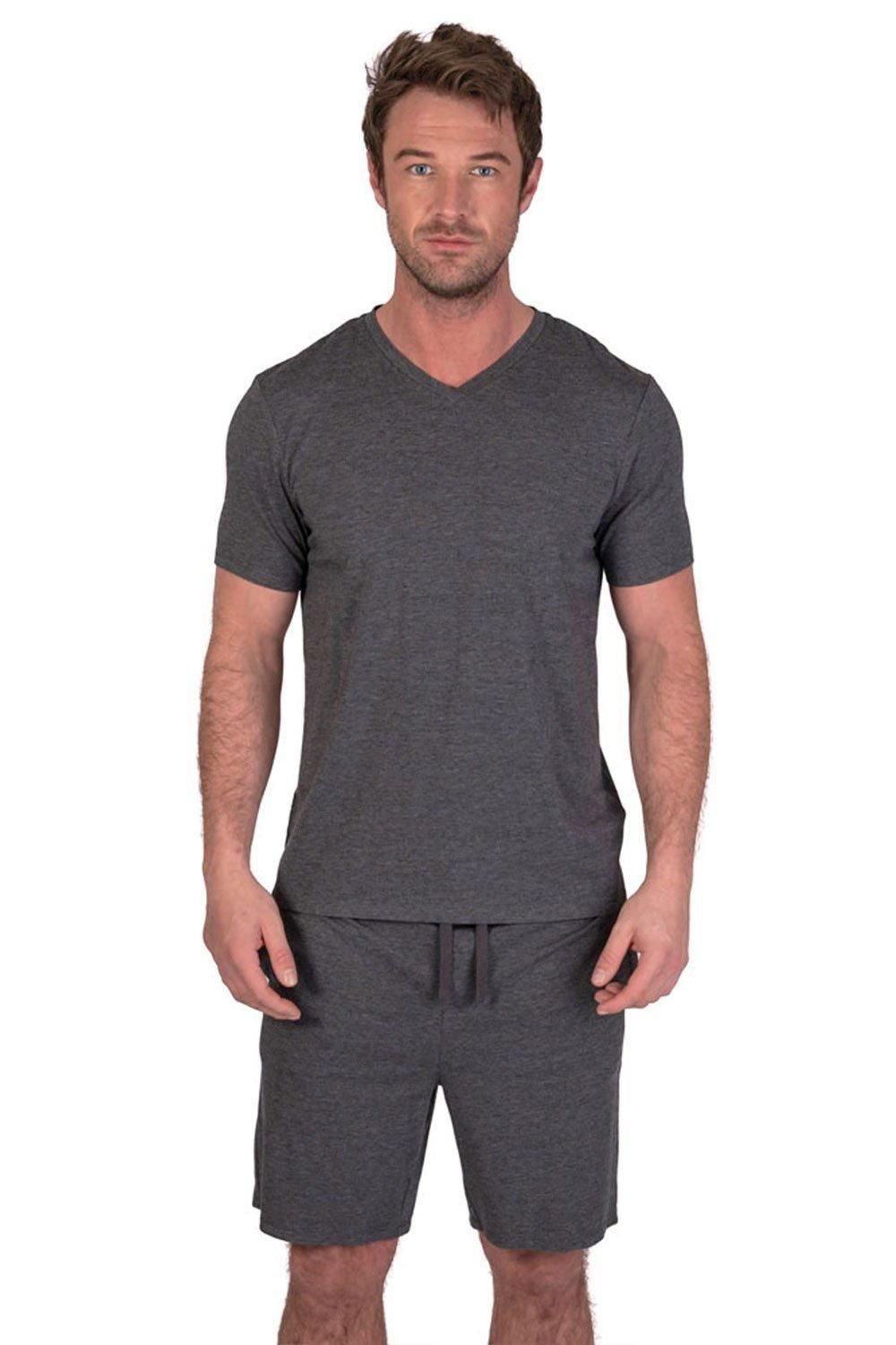 Light & Shade Light & Shade Men's V Neck Tee & Short Pyjama Set in Charcoal - 2