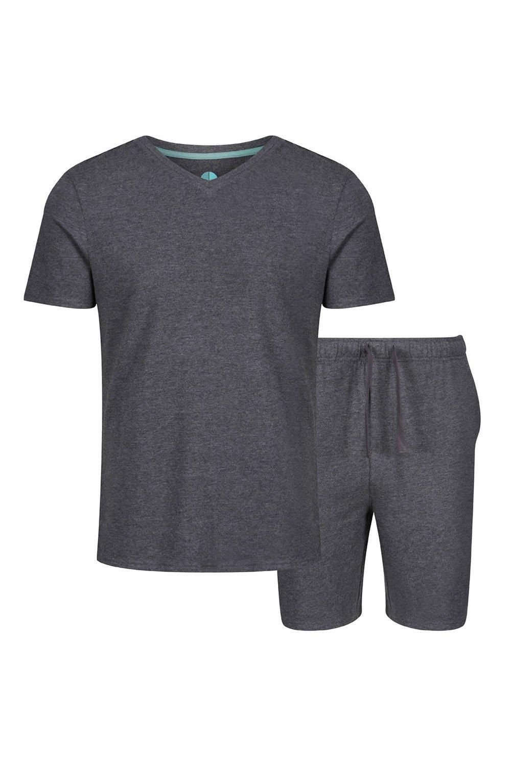 Light & Shade Light & Shade Men's V Neck Tee & Short Pyjama Set in Charcoal - 4
