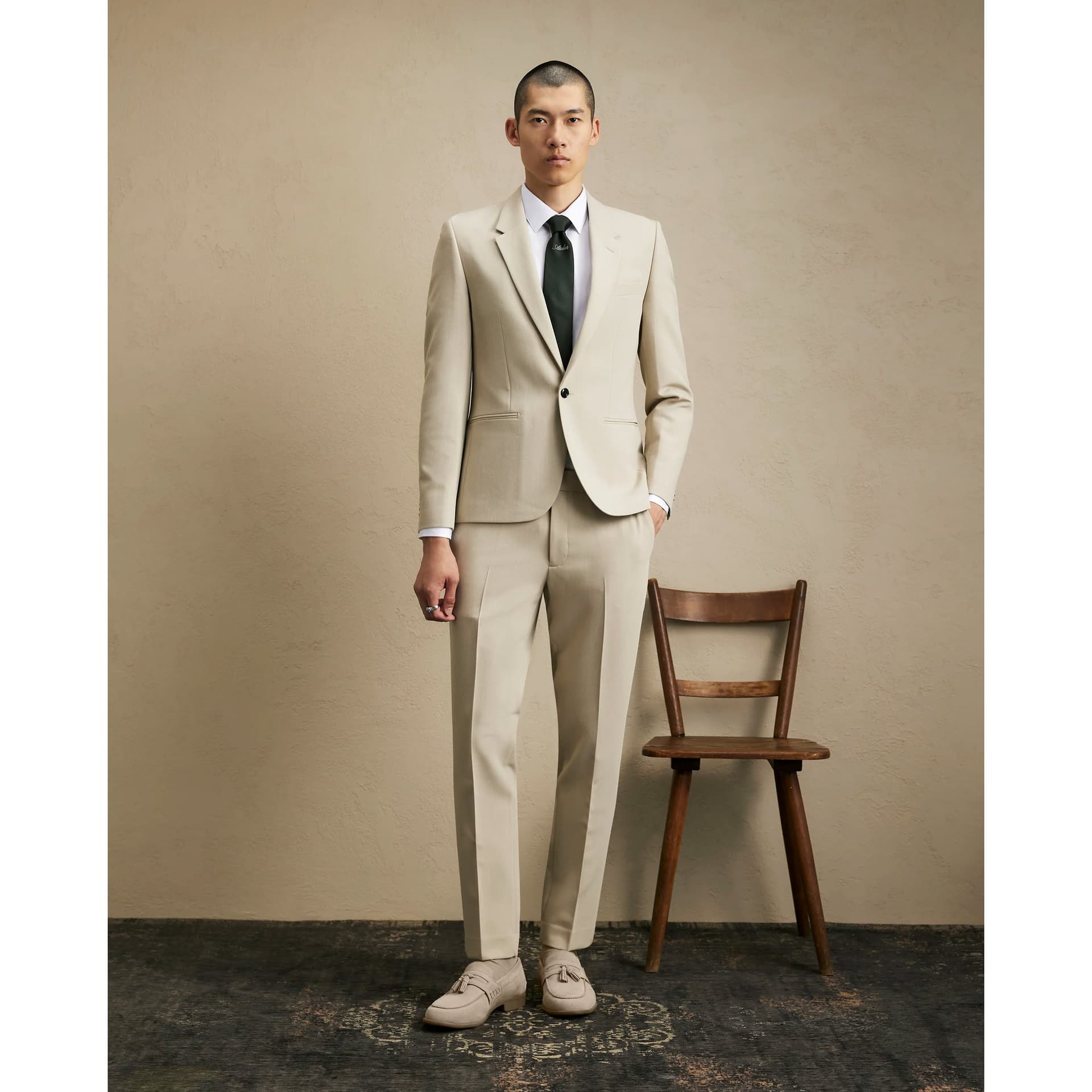 River Island Mens River Island Beige Skinny Fit Suit Trousers