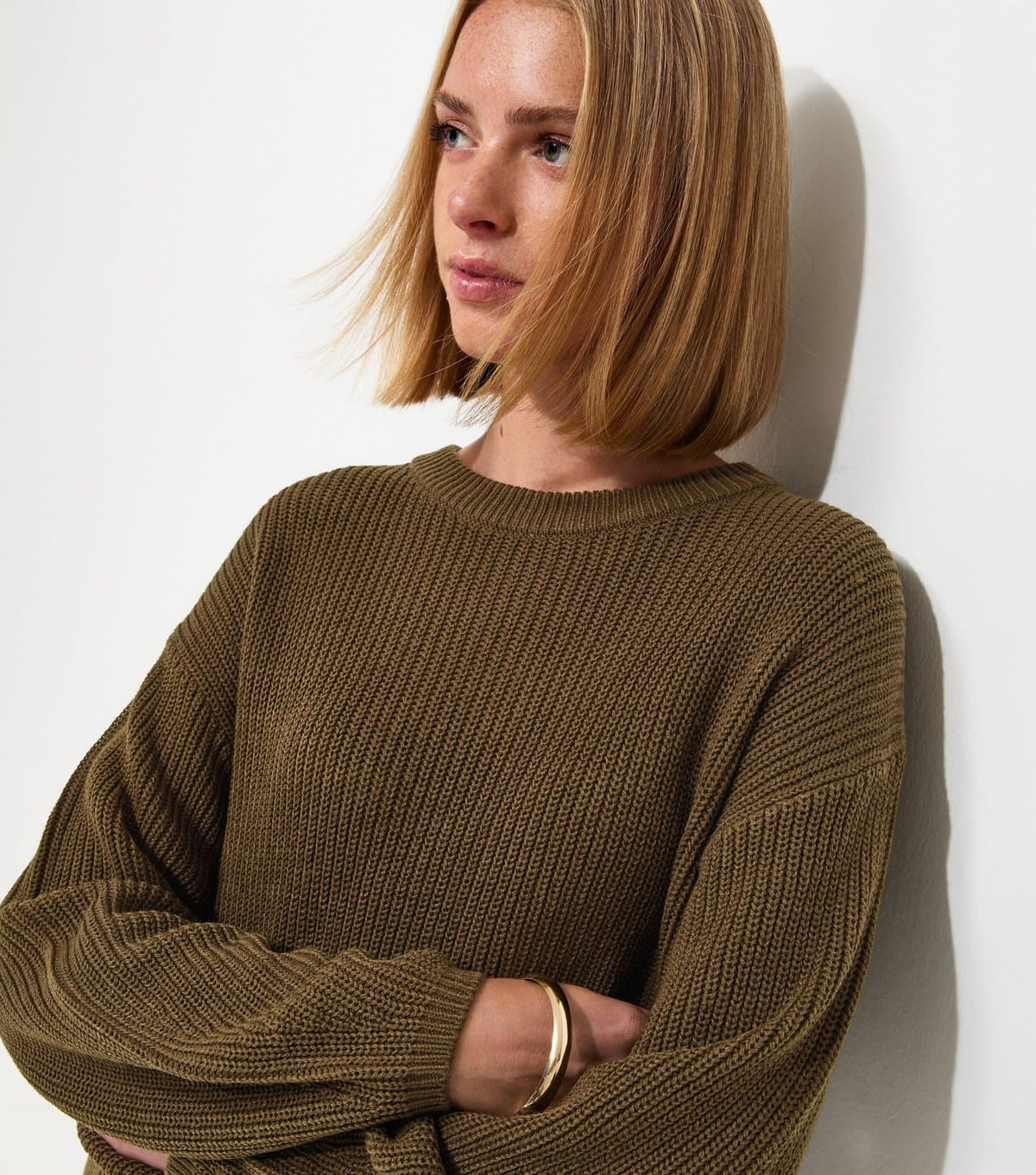 New Look Women's Dark Khaki Ribbed Knit Meet The Jean Jumper New Look