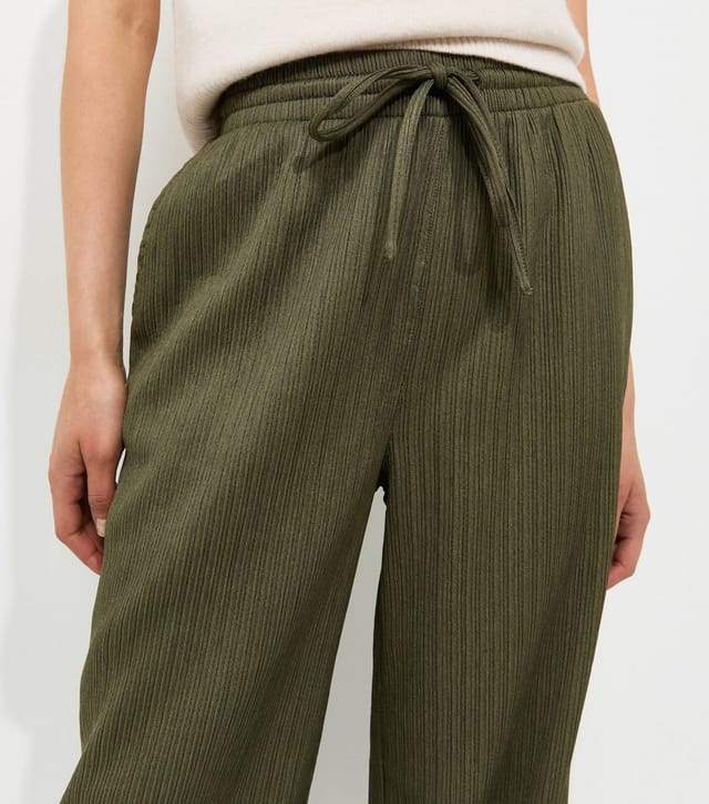 New Look Women's Dark Khaki Ribbed Texture Wide Leg Trousers New Look - 2