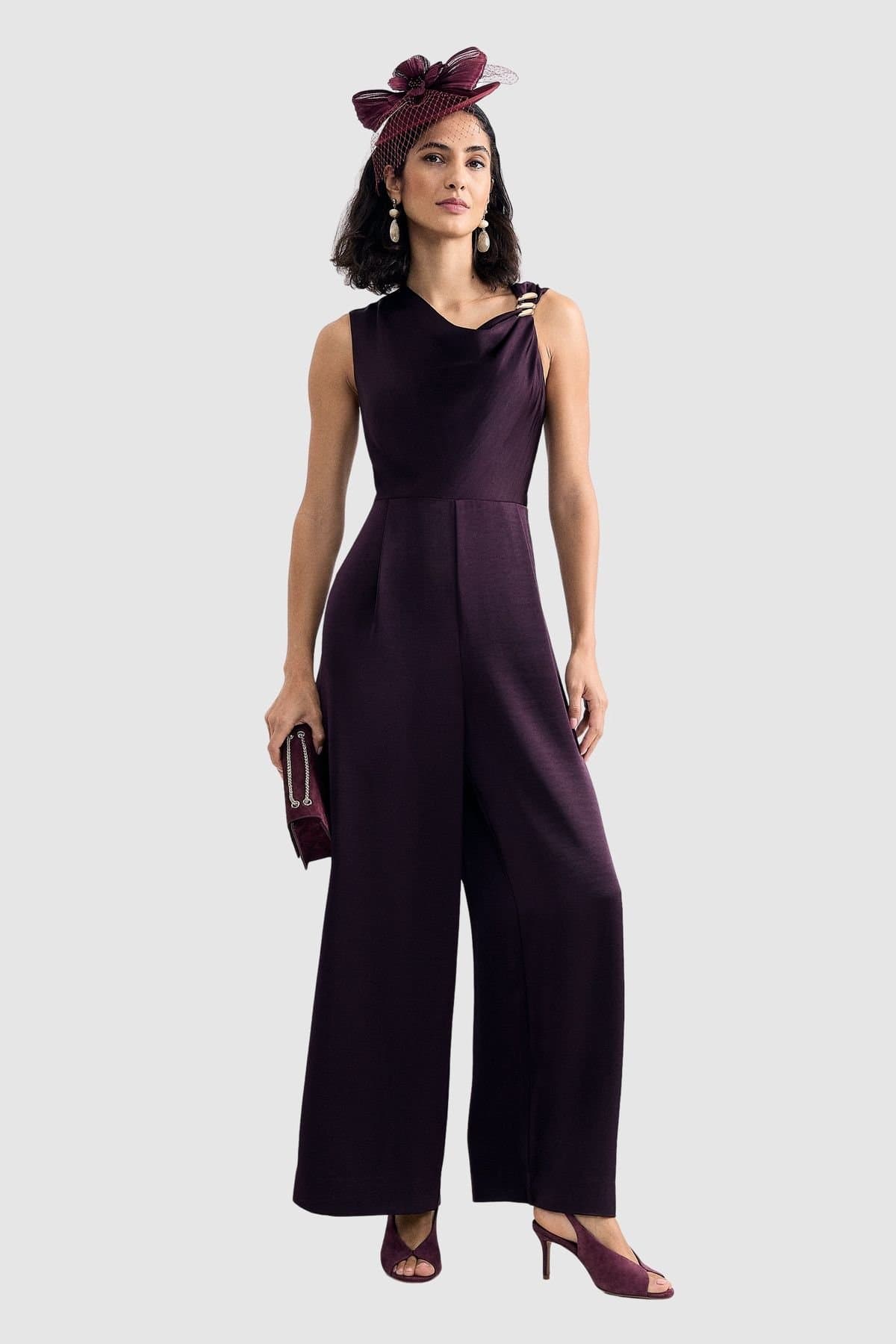 Phase Eight Phase Eight Women's Avril Asymmetric Neck Wide-Leg Jumpsuit in Aubergine
