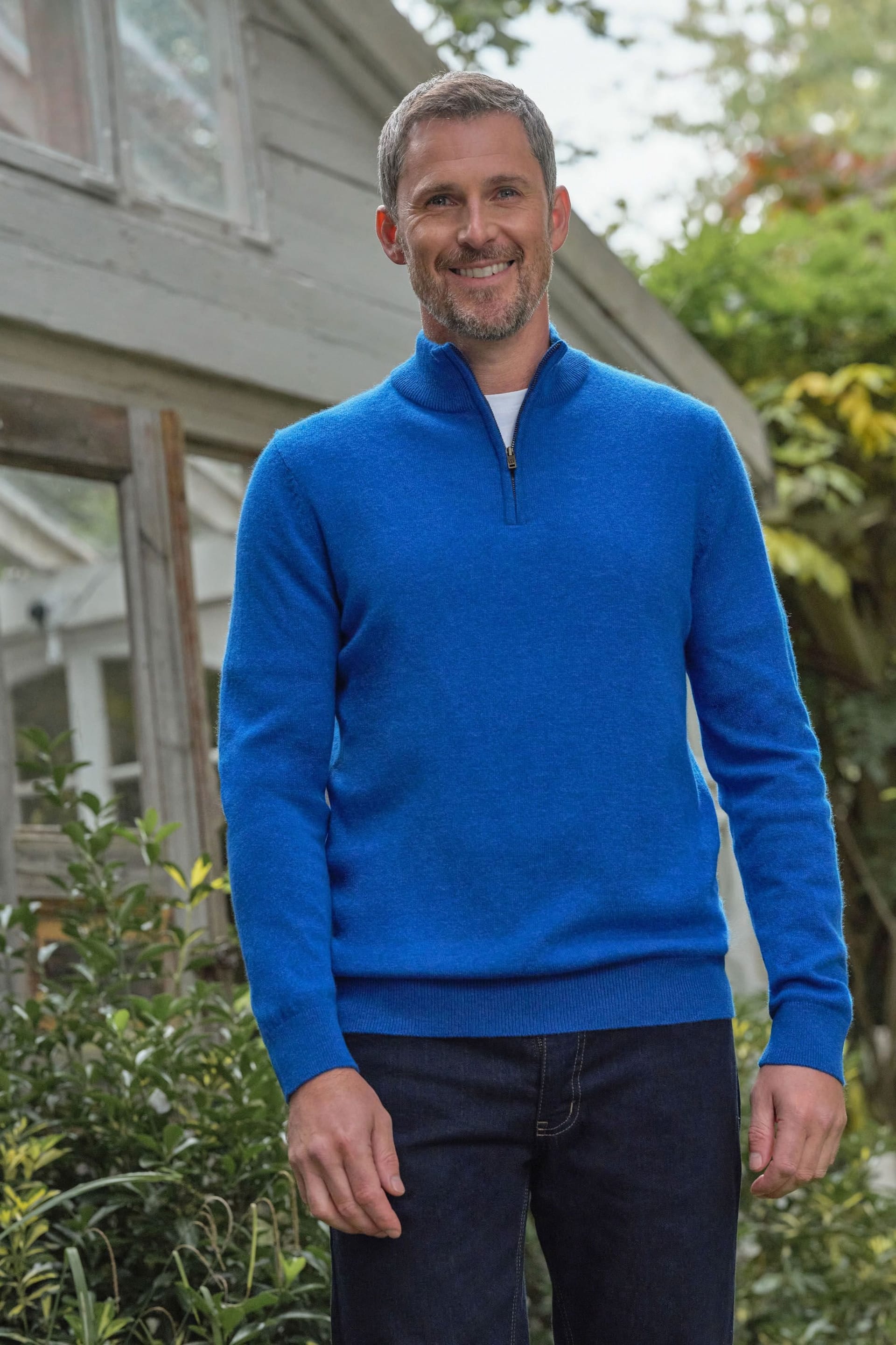 WoolOvers Men's Bright Blue Cashmere & Merino Jumper