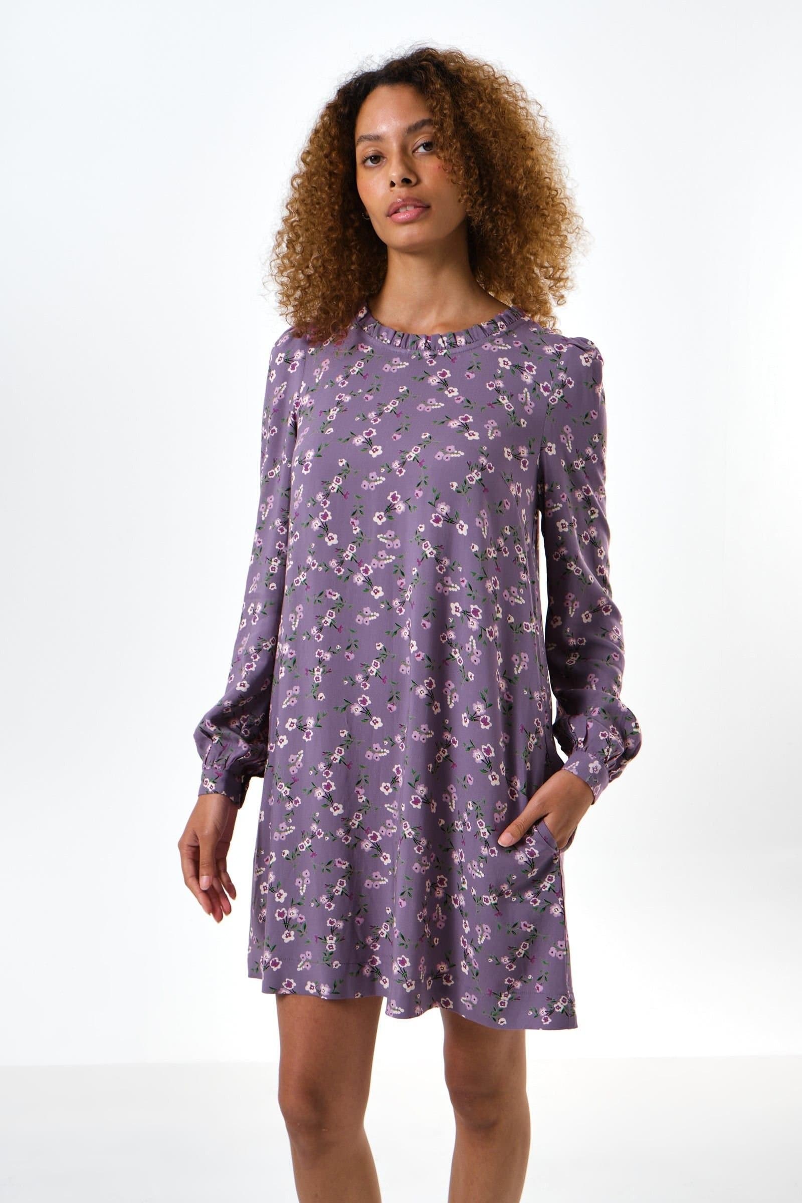Louche Louche Women's Sola Naïve Posy Print Long Sleeve Mini Dress - Violet in Purple