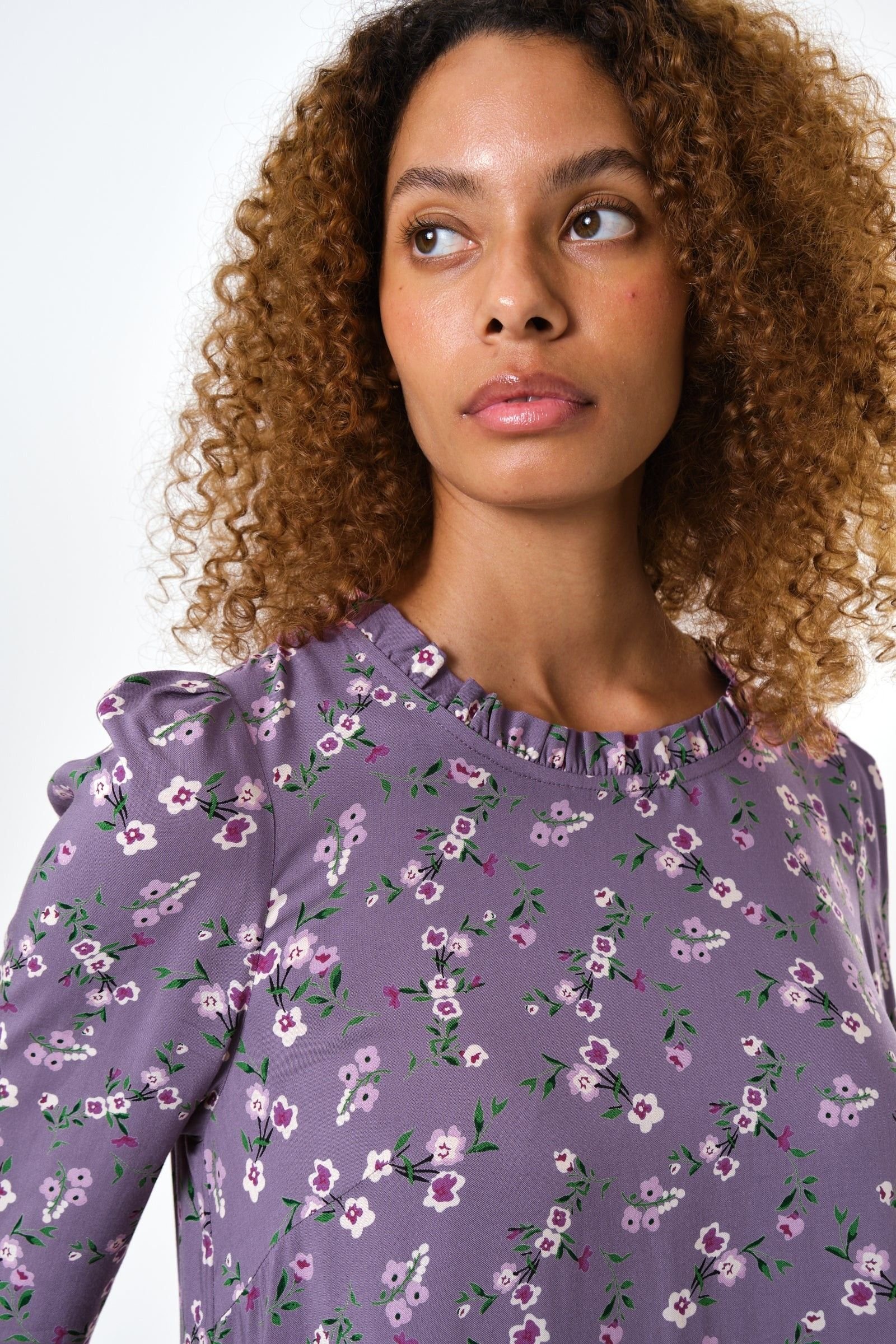 Louche Louche Women's Sola Naïve Posy Print Long Sleeve Mini Dress - Violet in Purple - 3