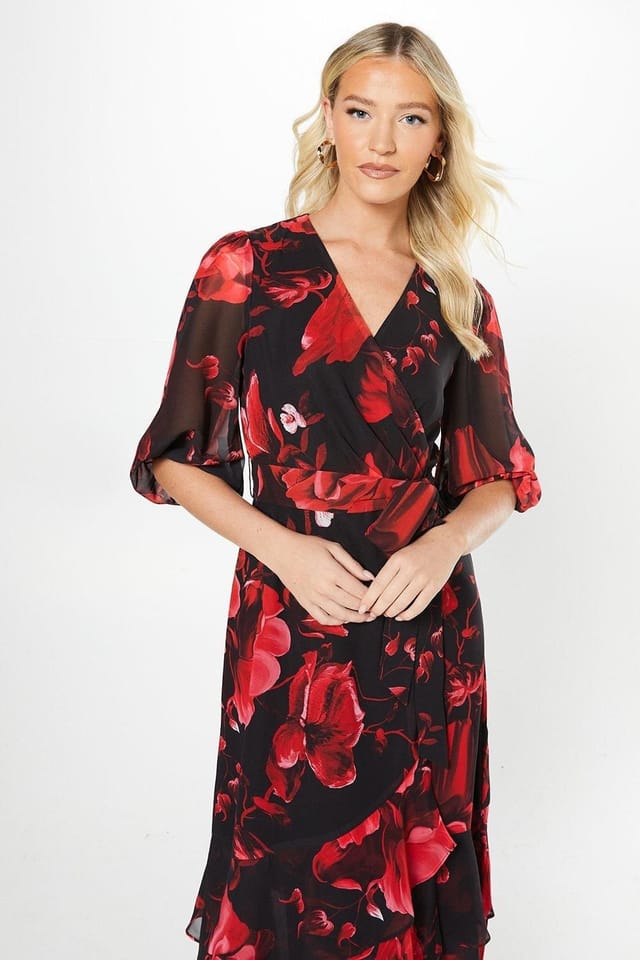 Debut London Debut London Women's By Coast Printed Chiffon Tiered Wrap Dress - 2