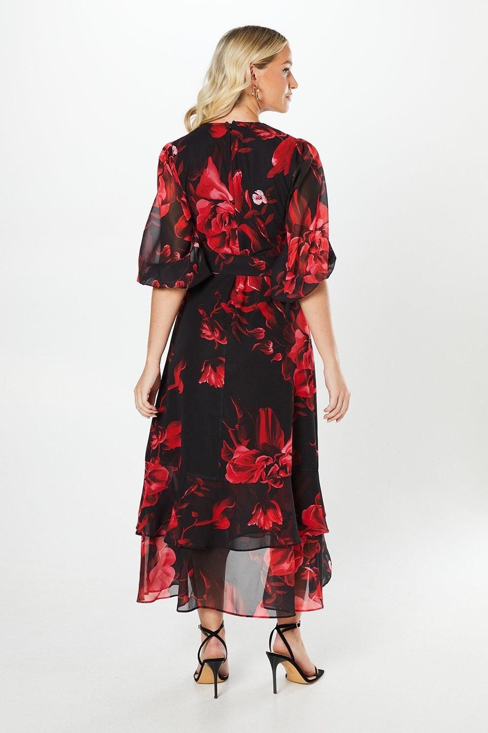 Debut London Debut London Women's By Coast Printed Chiffon Tiered Wrap Dress - 3