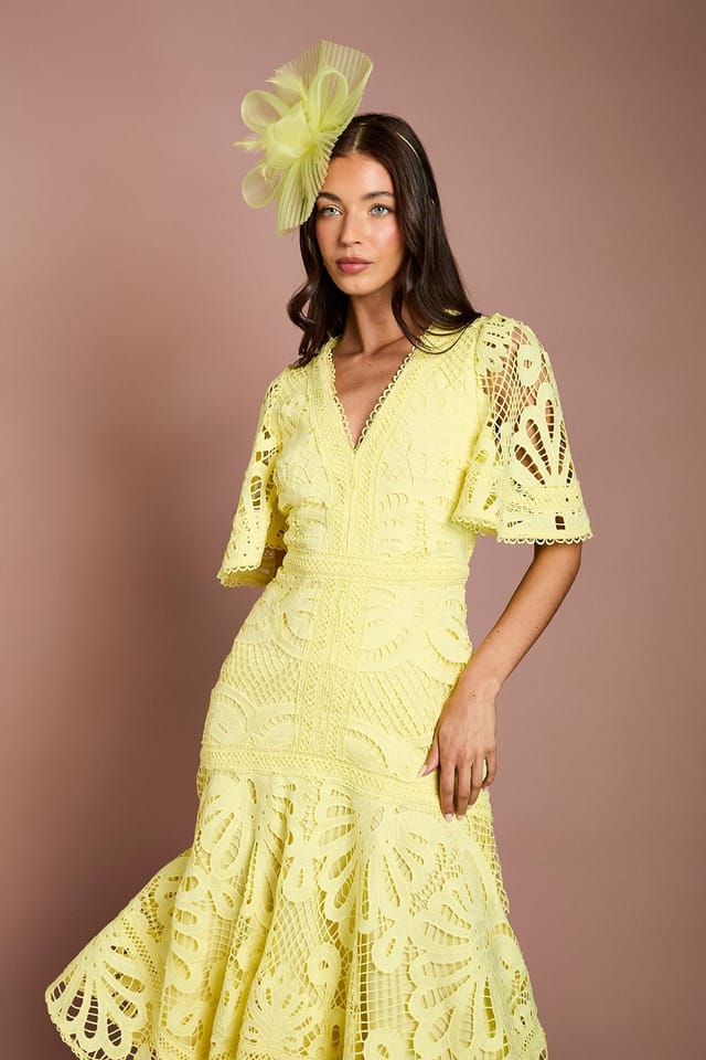 Coast Coast Women's Placement Lace Hanky Hem Dress in Lemon - 2