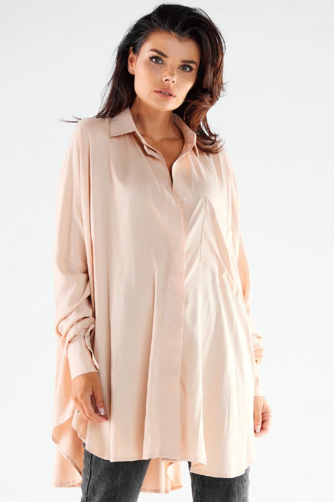 Love Lace Love Lace Women's Loose Fit Long Sleeve Shirt Dress Oversize in Beige