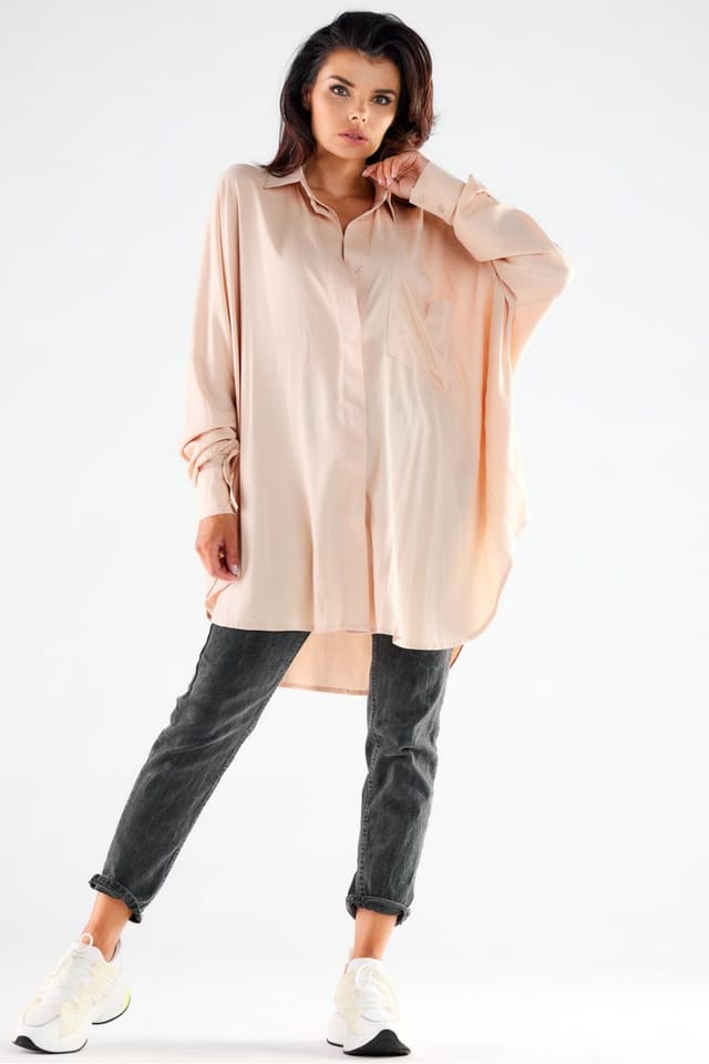 Love Lace Love Lace Women's Loose Fit Long Sleeve Shirt Dress Oversize in Beige - 2