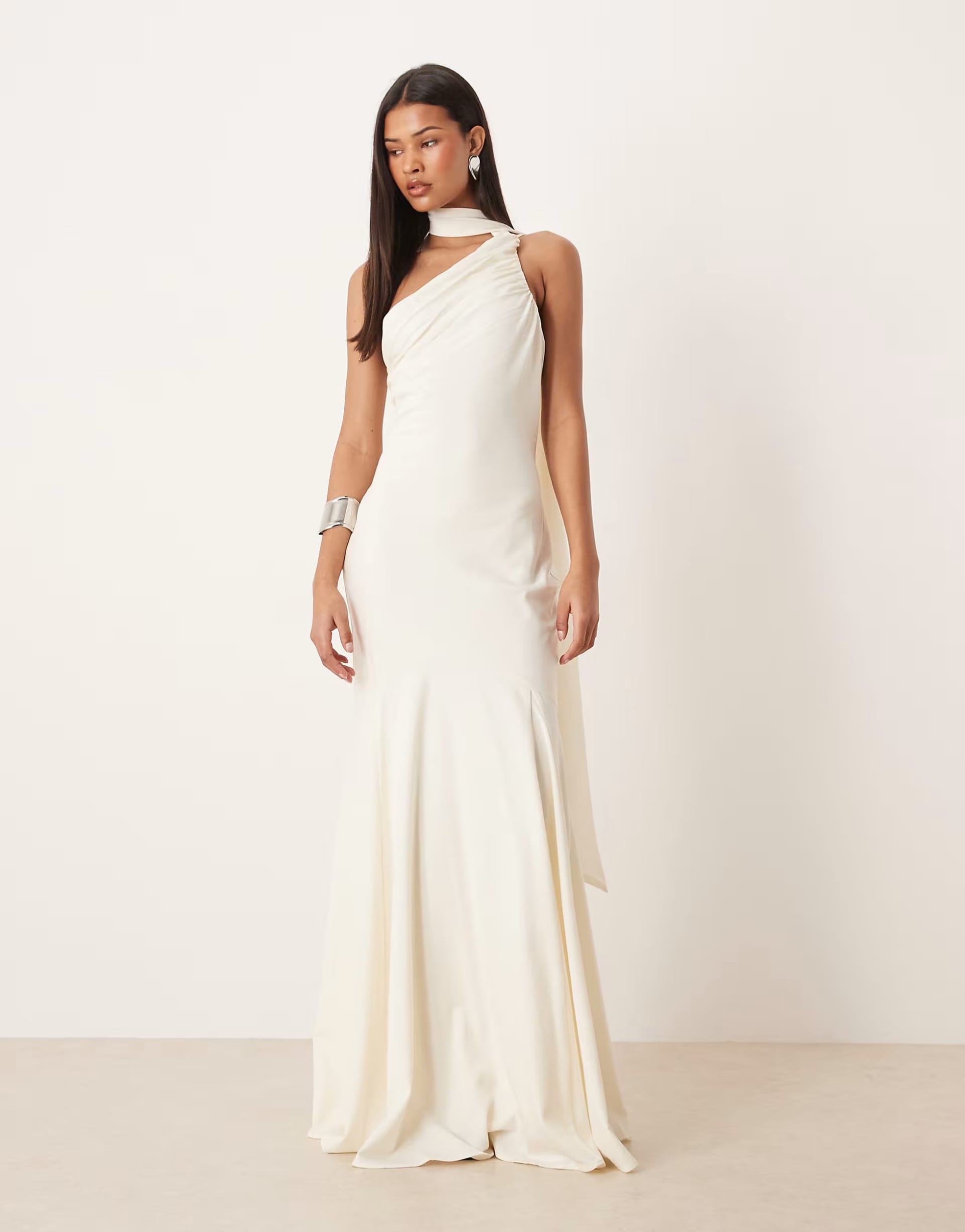 ASOS Ivory One-Shoulder Satin Maxi Dress