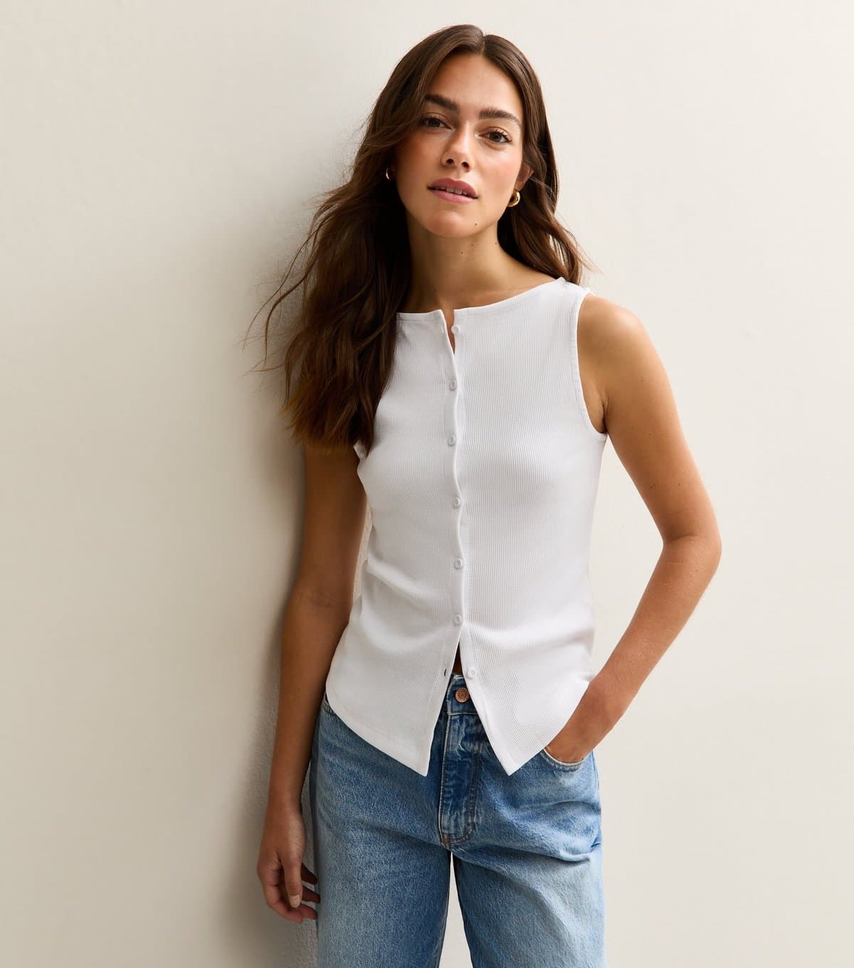 New Look New Look White Ribbed Sleeveless Vest