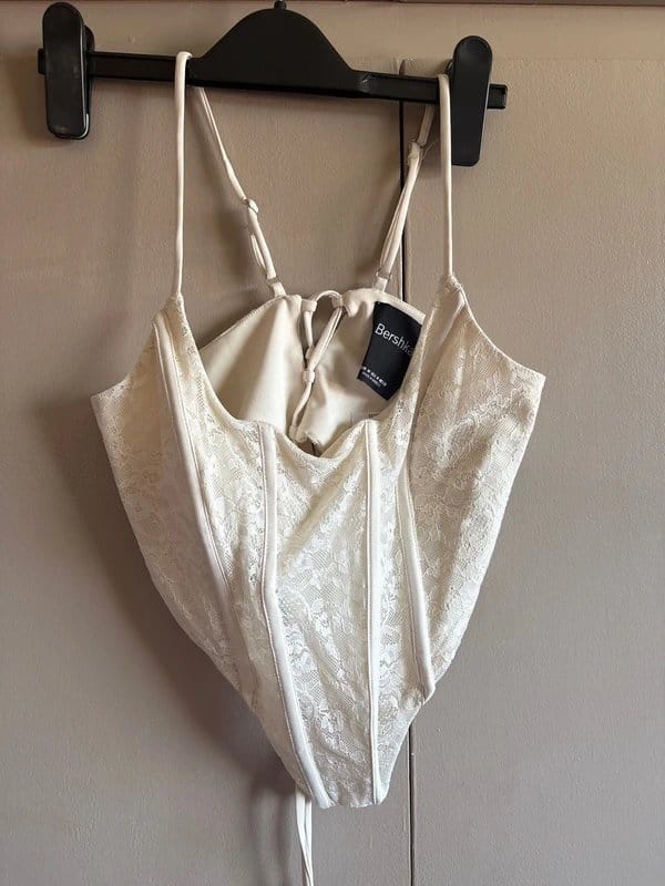 Bershka Cream Lace Boned Bodice Medium
