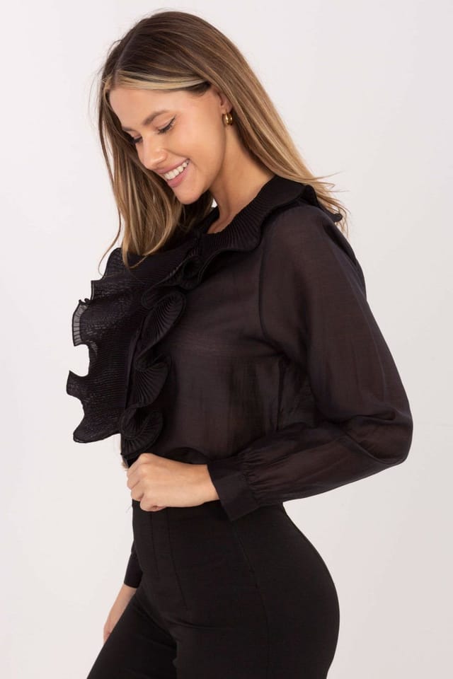 Love Lace Love Lace Women's Elegant Tencel Polyester Long Sleeve Shirt in Black - 2
