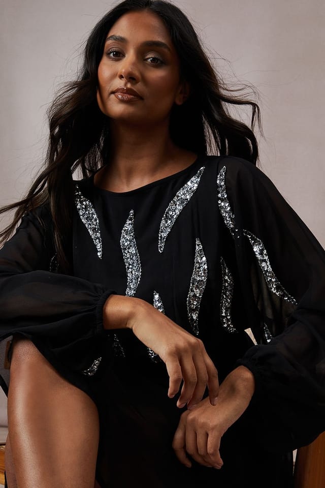 Oasis Oasis Women's Occasion Embellished Batwing Mini Dress in Black - 2