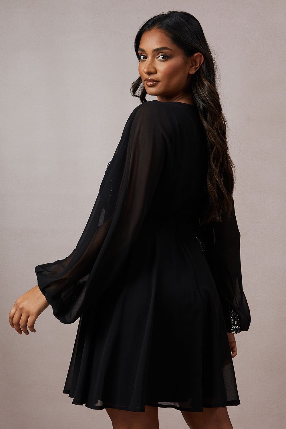 Oasis Oasis Women's Occasion Embellished Batwing Mini Dress in Black - 3