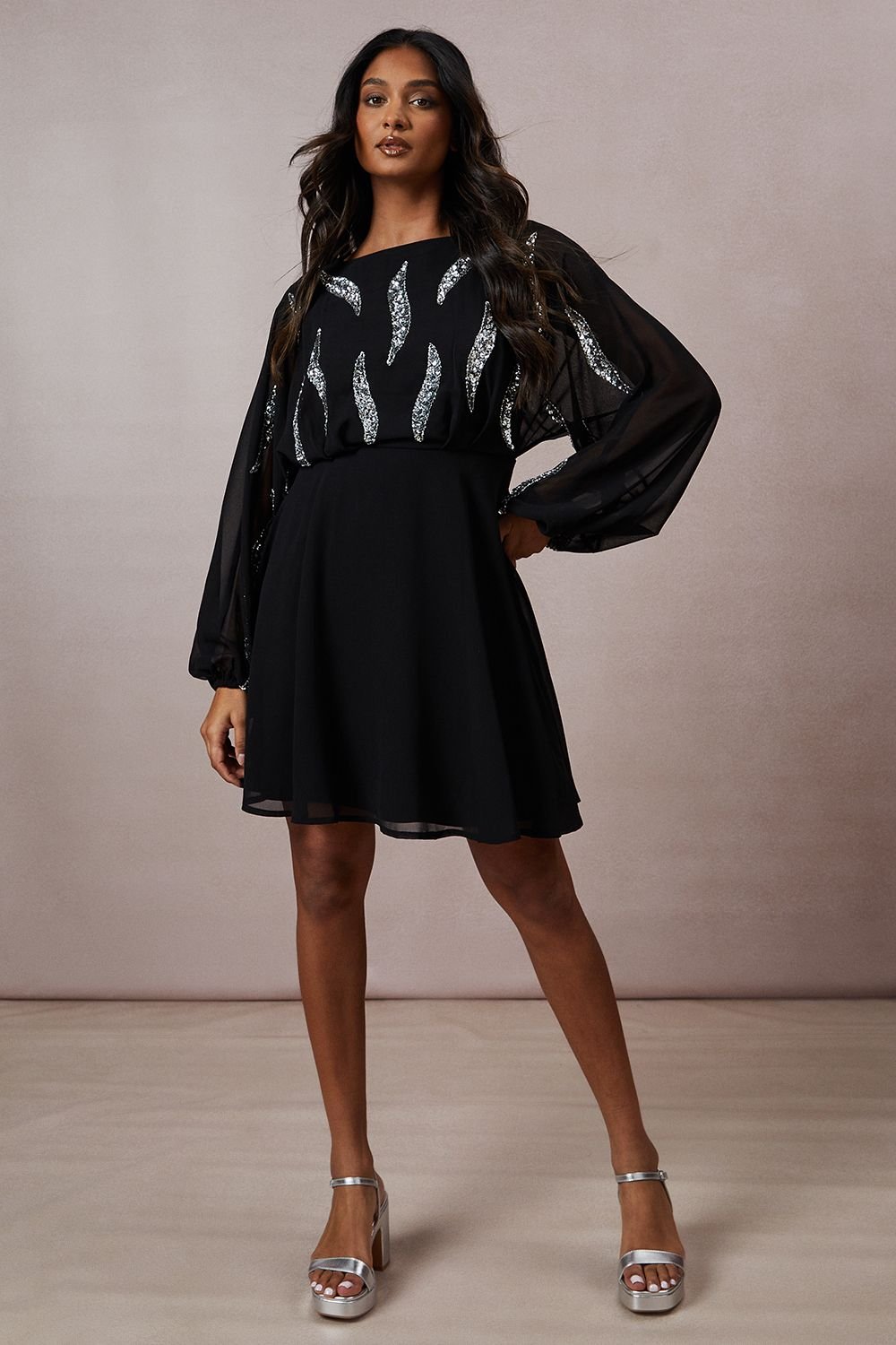 Oasis Oasis Women's Occasion Embellished Batwing Mini Dress in Black - 4